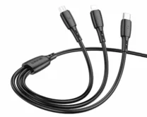 Кабель 3в1 Borofone BX71 Lightning+microUSB+type-C - USB черный, 1м